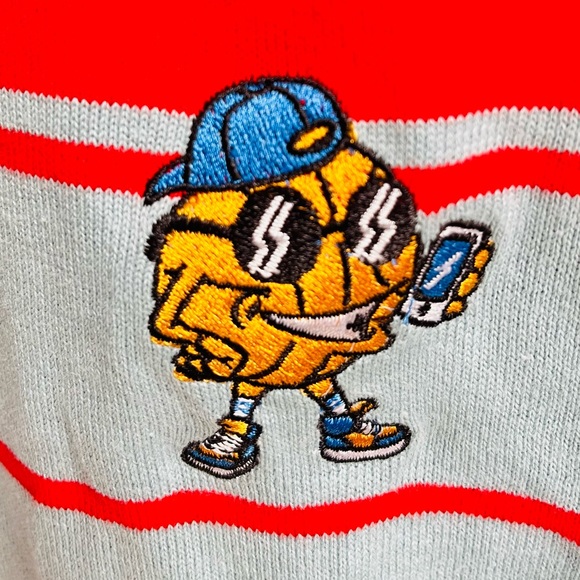 Zara Striped Embroidered Basketball Character Crew Neck Tee Blue Red Size Small - Picture 3 of 7